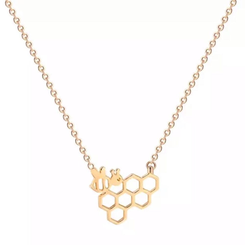Gold Honeycomb Bee Necklace